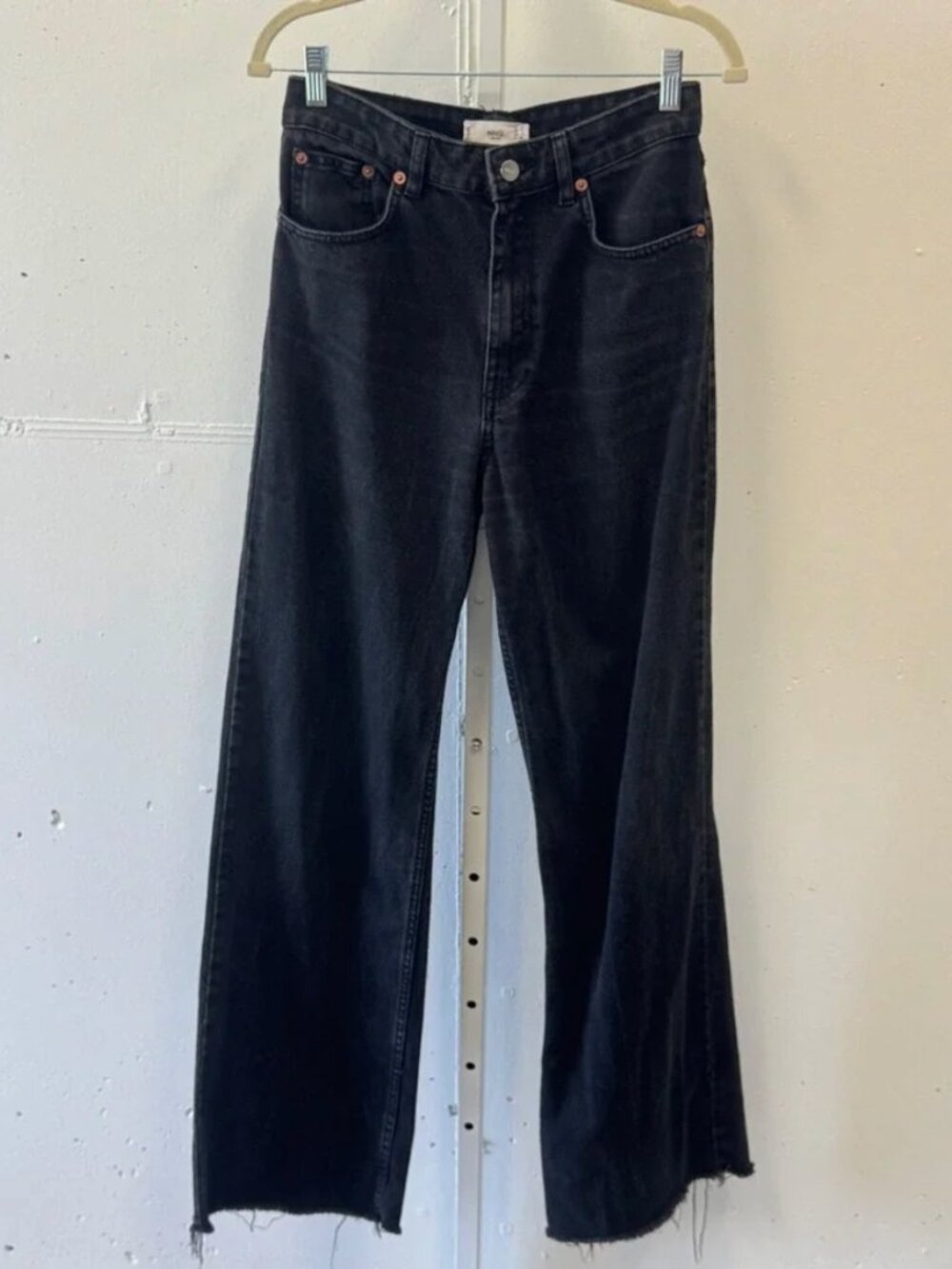 Mango MNG Denim Women's High Waisted Wide Leg Jeans Washed Black 6